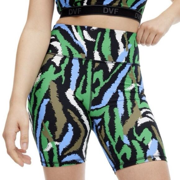 Diane Von Furstenberg DVF Target Disco Zebra Bike Shorts Green Blue Size XXS NWT - Picture 7 of 8